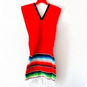 NEW Rubies Mexican PONCHO - RED - TRIBAL SERAPE ONE SIZE FITS ALL Blanket Gaban